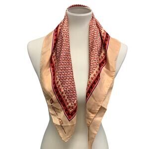 Vintage Anne Klein Womens Pink Red Silky Square Calico Floral Fashion Scarf